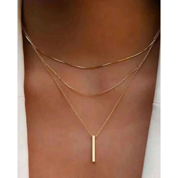 Anthropologie Serenity Minimalist Layered Gold Bar Pendant Necklace - Picture 1 of 4